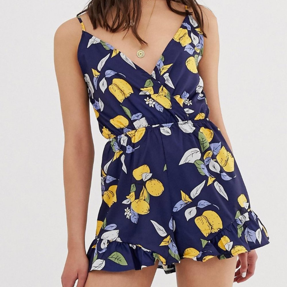Asos Parisian Tall Romper in Lemon Print